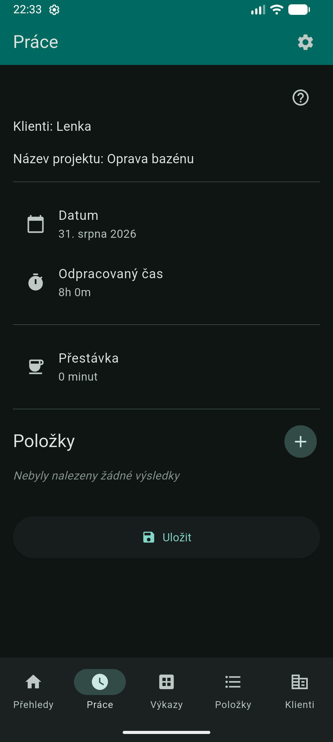 Gergis – nový pracovni záznam